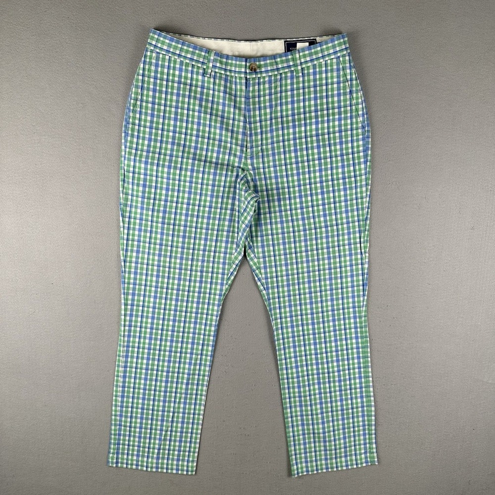 Vineyard Vines Breaker Pants Men's 34x30 Blue Green Plaid Straight Leg Chino